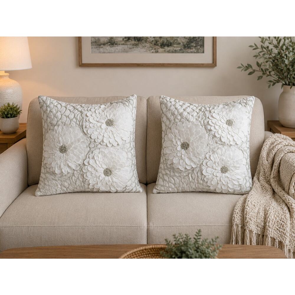 Aviva Stanoff F&F Modern Chic Beaded Silk Applique Decorative Pillow Covers NIB
